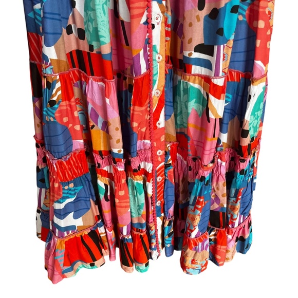 Tolani Colorful Multicolor Long Sleeve Tiered Pockets Button Front Dress Size L - Picture 5 of 9